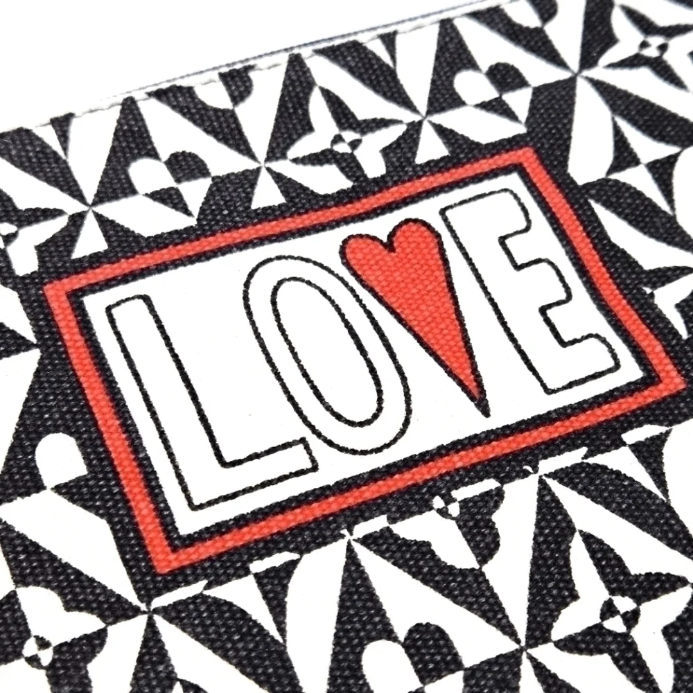 NEW Brighton LOVE Black & White Heart Canvas Makeup Pouch Clutch Bag